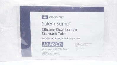 Covidien 8888266221 Salem Sump Silicone Dual Lumen Stomach Tube 12Fr x 48inch